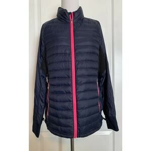 ASICS Puffer Jacket Womens Down Coat Jacket Casual Navy Lightweight Packable M